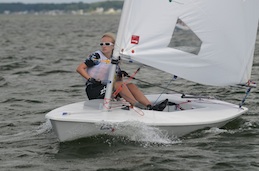 Nina steering her laser with the help of the wind.