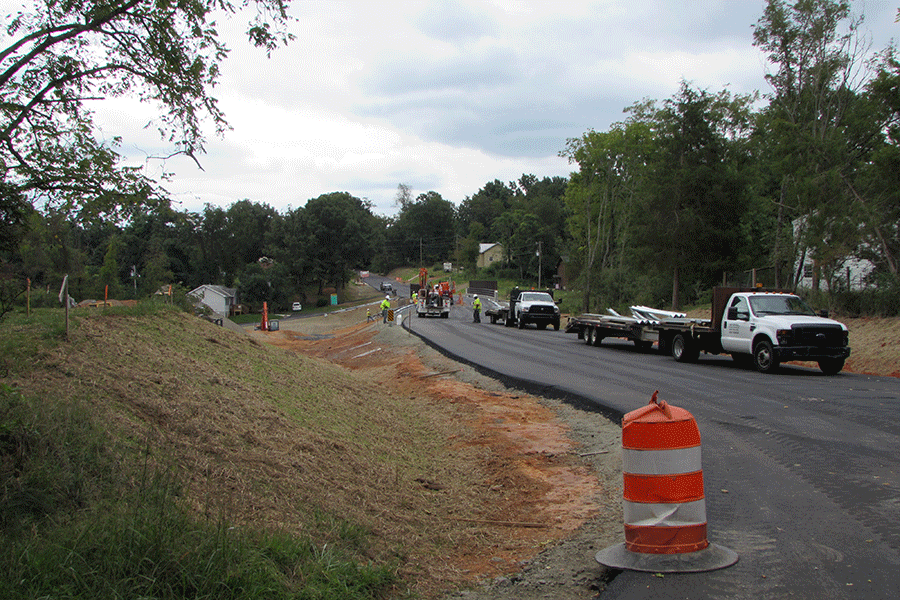 Construction crews finalizing the Route 708 bridge on Dry Bridge Road.