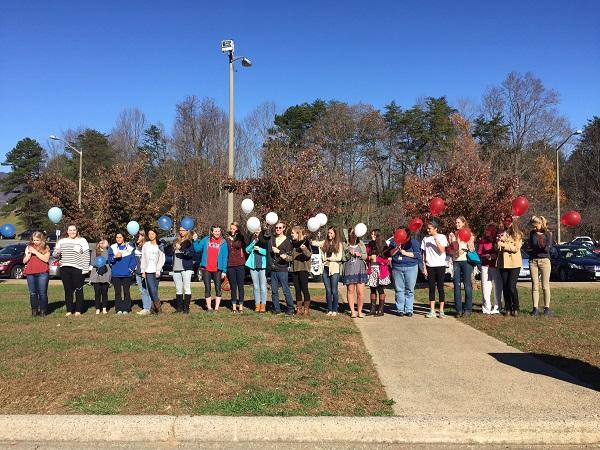 WAHS French students release balloons to show their solidarity with Parisians.