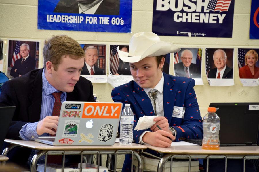 Fun outfits are spotted in the House Environment & Energy committee discussion. Pictured L-R: Jarett Smith and Chris Derby.