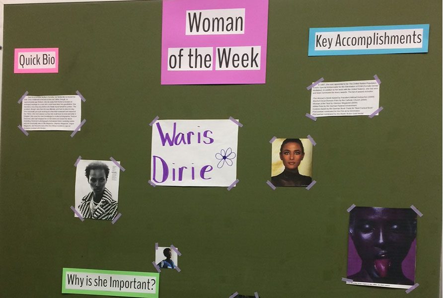 A Woman of the Week board starring model Waris Dirie 