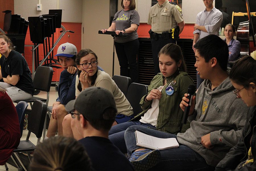 Sophomore Max Jung shares his ideas during a forum on school safety.