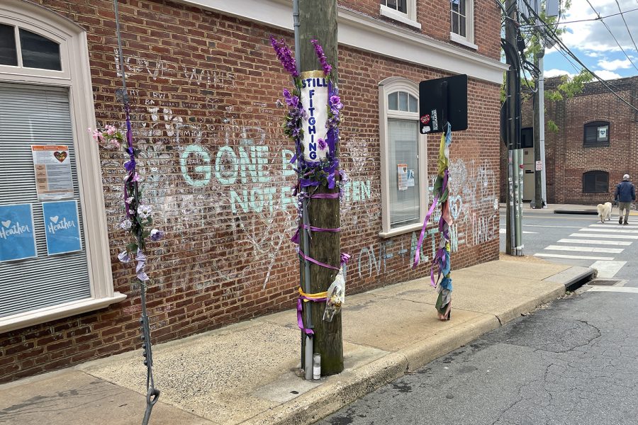 Students planned the workshops in response to the racism they have witnessed locally, nationally, and personally. Here, the memorial for Heather Heyer, who was killed during the 2017 Unite the Right rally, is still maintained on 4th Street downtown.  