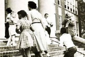 Student Sandra Wicks, a member of the Charlottesville Twelve, enters Venable Elementary School on September 8, 1959. 