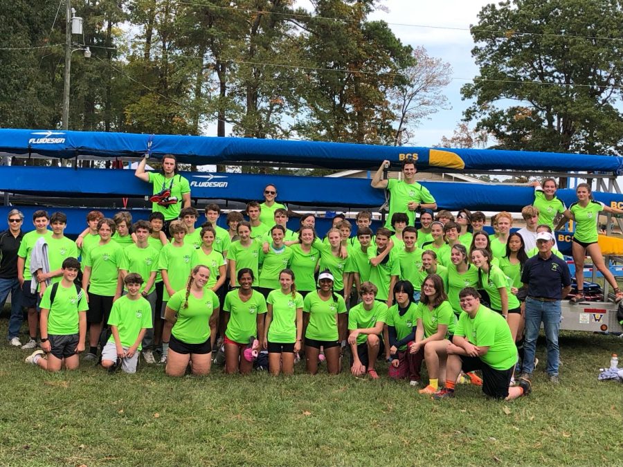 Westerns crew team poses together after a regatta in October. 