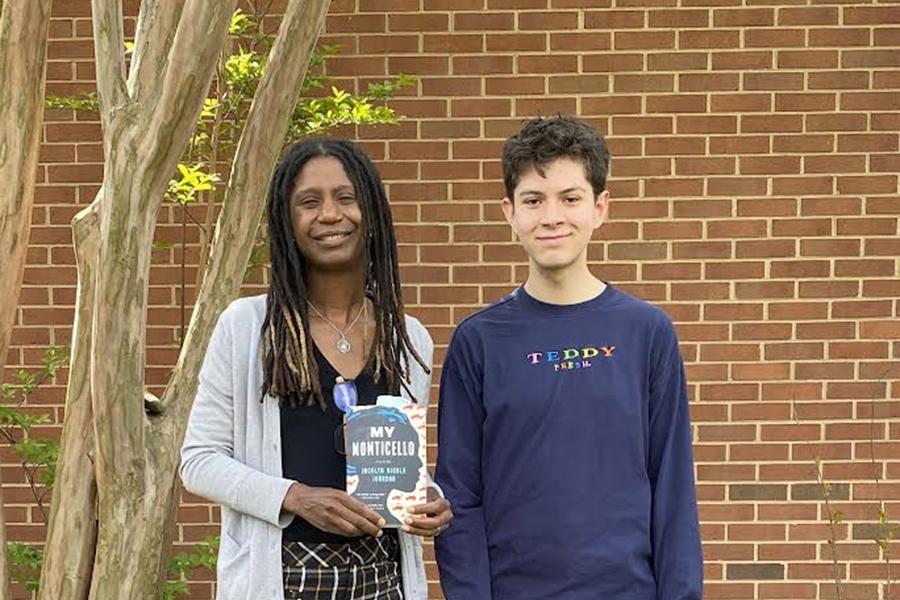 Author Jocelyn Johnson with reporter Max Pollock.  Johnson  was Pollocks art teacher at Murray Elementary School. 