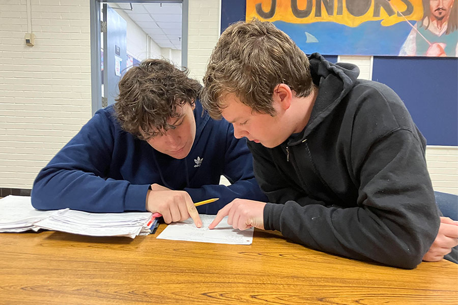 11th grade students Jack Mitchell (left) and Max Schroeer (right) study for a math test together