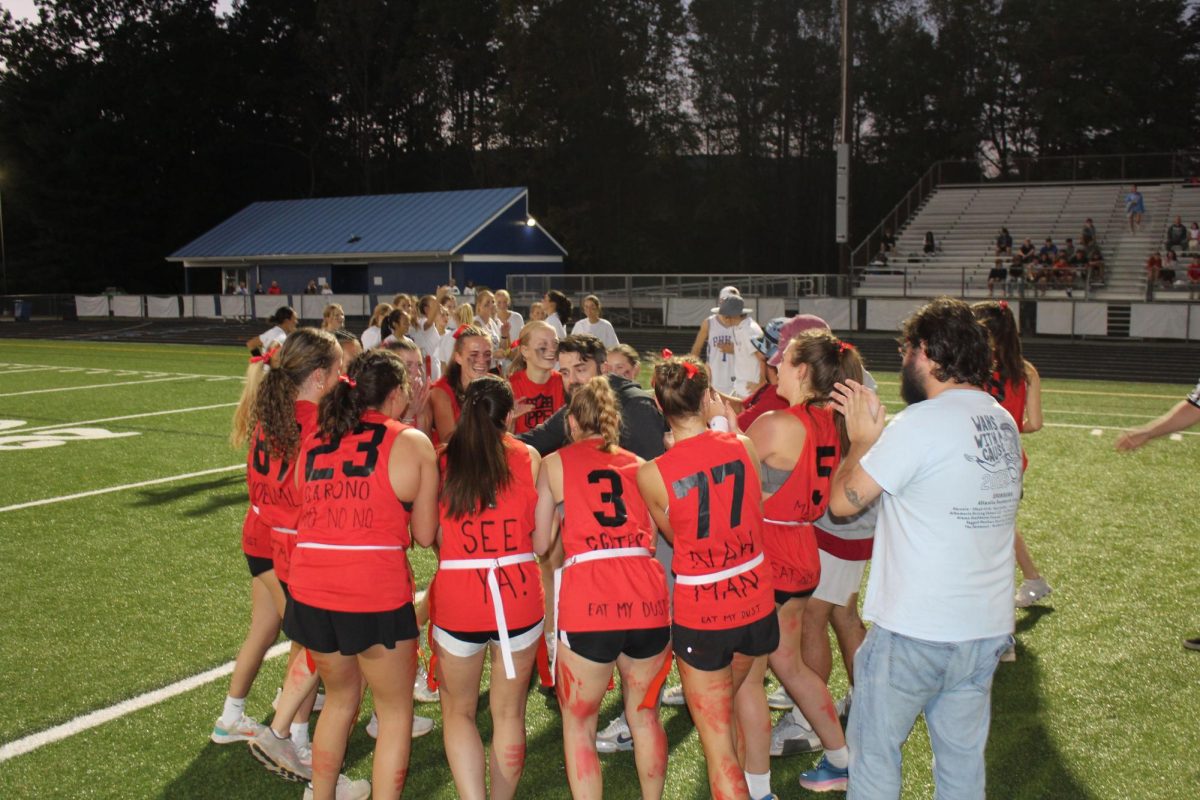 Robert Crickenberger hypes up the senior team before their first game against the sophomore team.