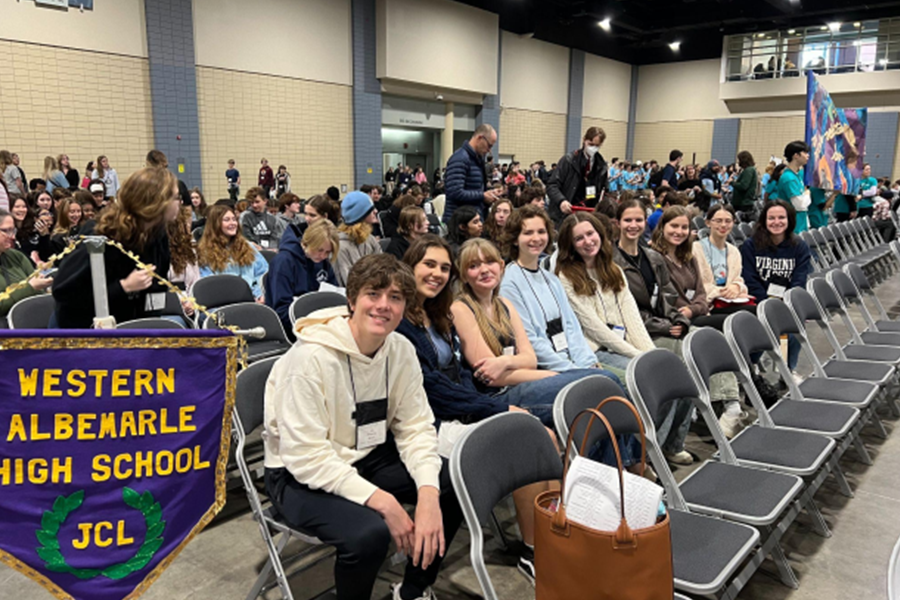 Left to right: Parker Root, Isadora Hrabe, Liesel Beenhakker, Caroline Govan, Louisa Pesch, Hazel Brown, Ika Gottlieb, Ariel Snyder, and sponsor Margaret Marshall