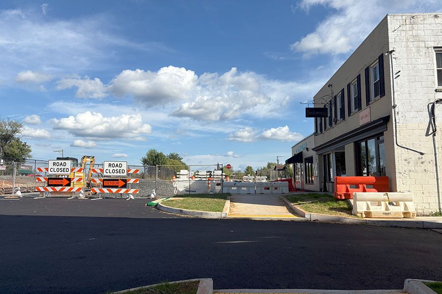 The construction of the Square project has closed a road in downtown Crozet.